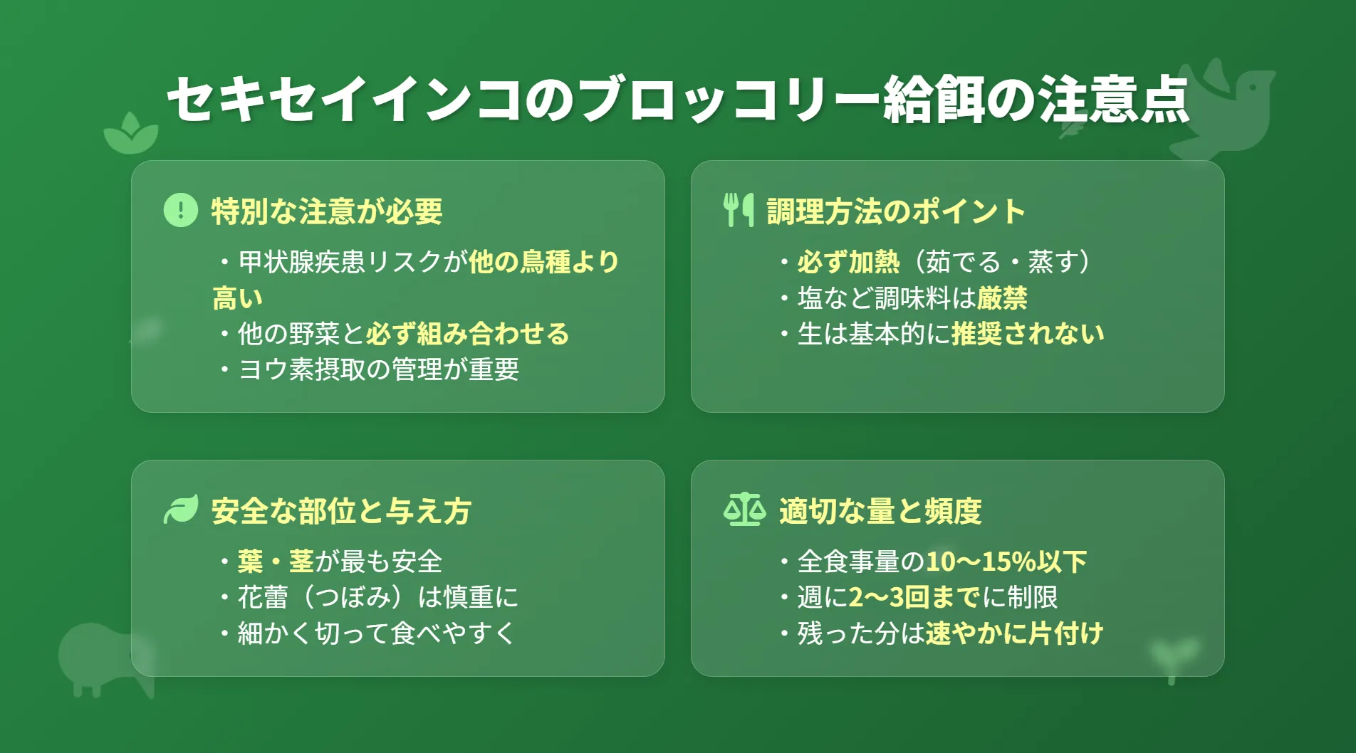 セキセイインコのブロッコリー給餌の注意点