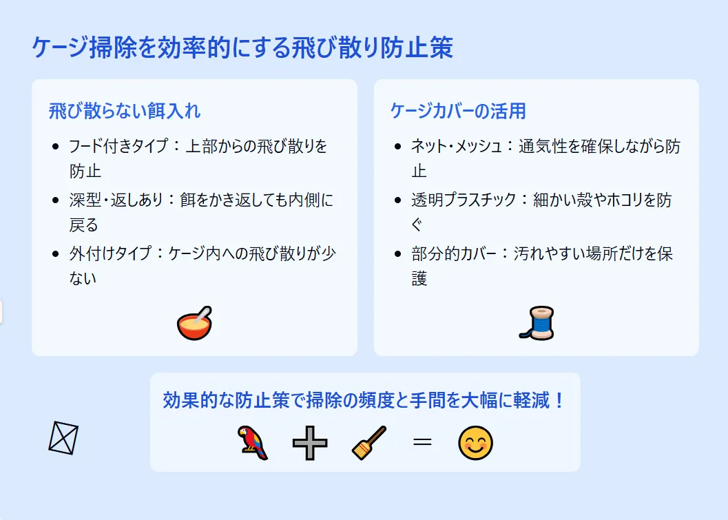 ケージ掃除を効率的にする飛び散り防止策