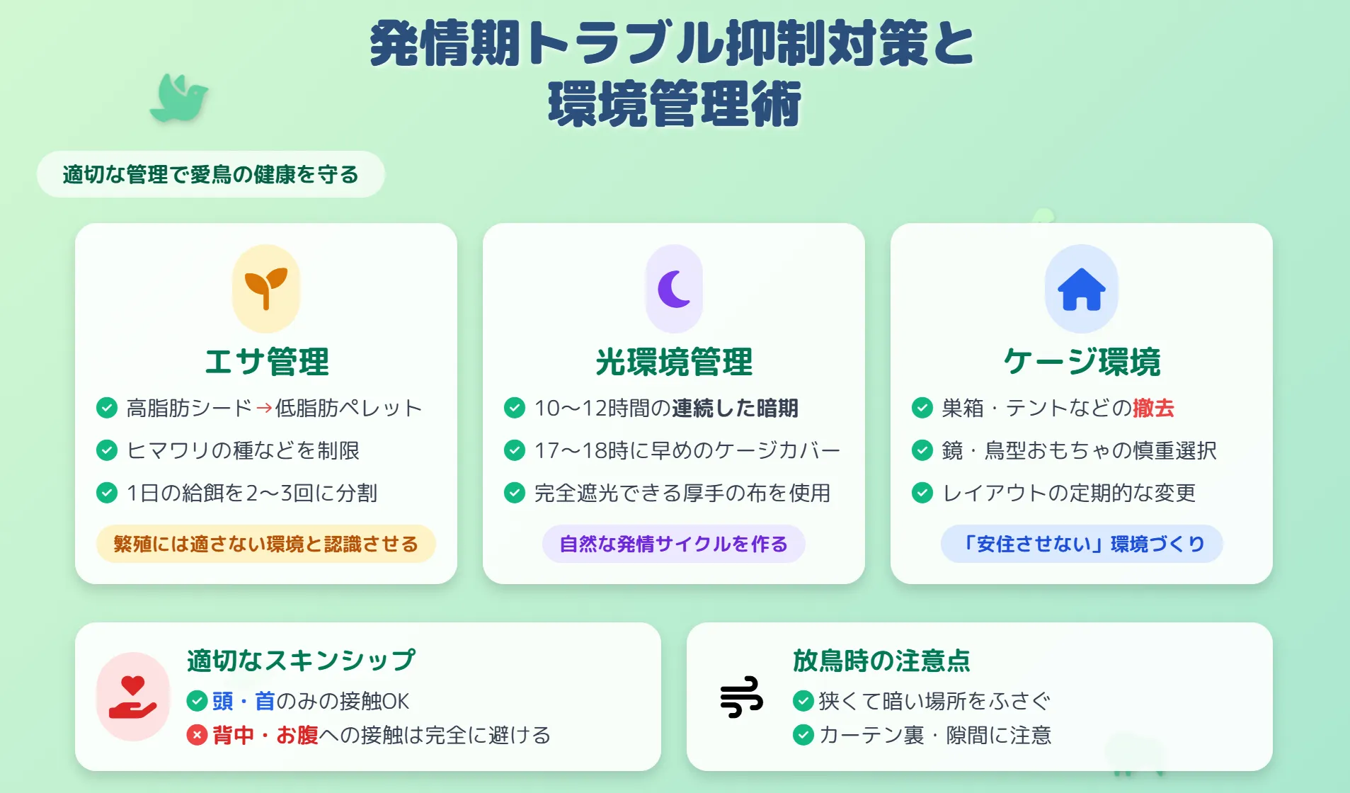 セキセイインコの発情期トラブル抑制対策