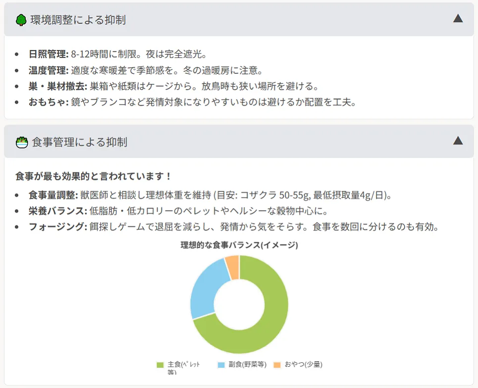 コザクラインコの発情抑制対策