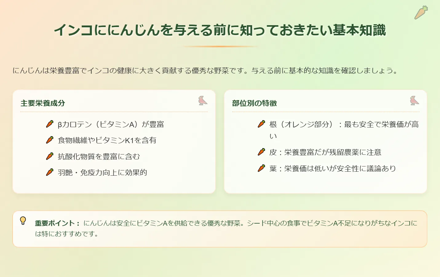 インコににんじんを与える前に知っておきたい基礎知識