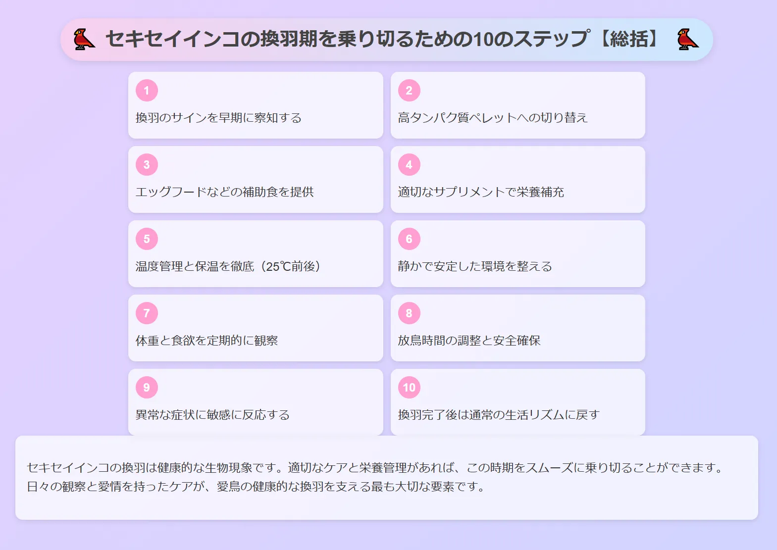 セキセイインコの換羽期を乗り切るための10のステップ