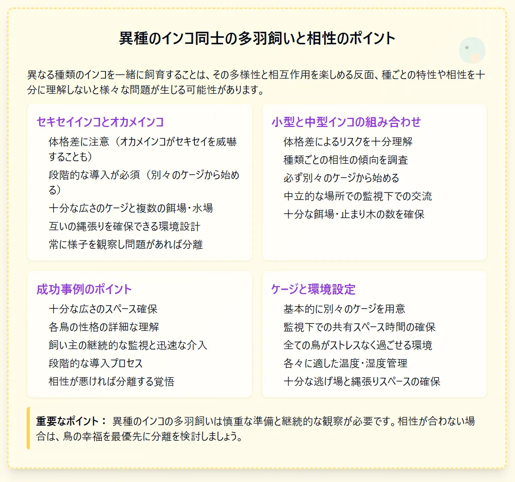 異種のインコ同士の多頭飼いと相性のポイント