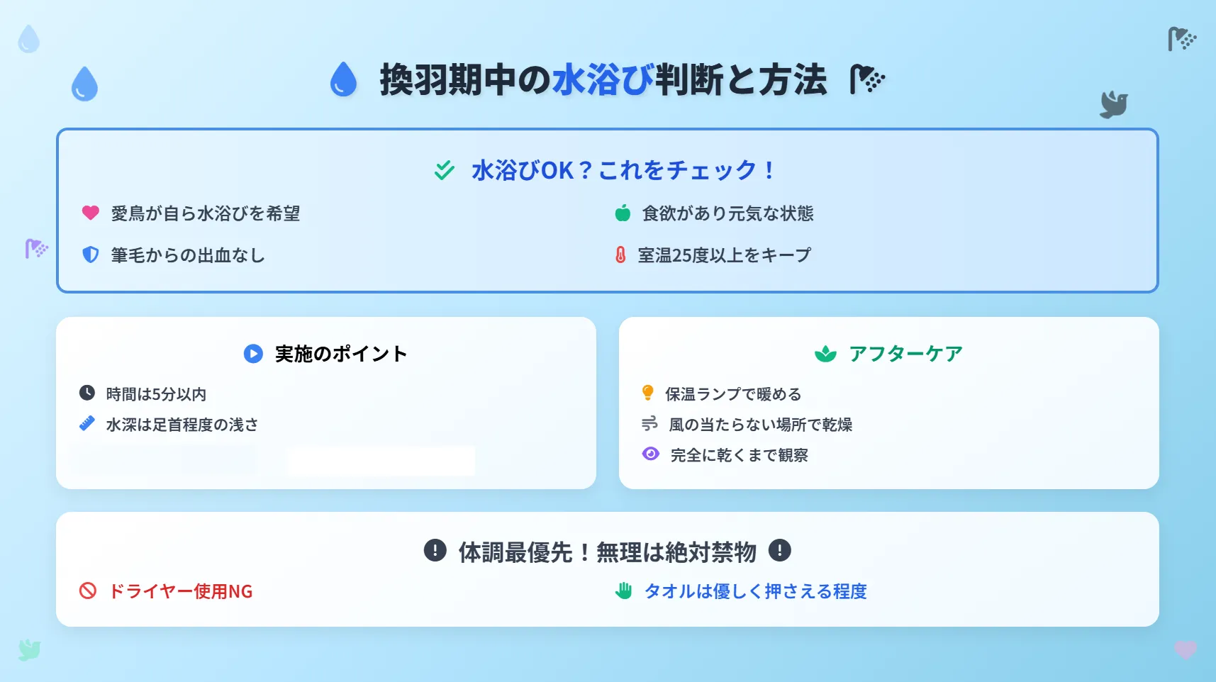 換羽期中の水浴び判断と方法