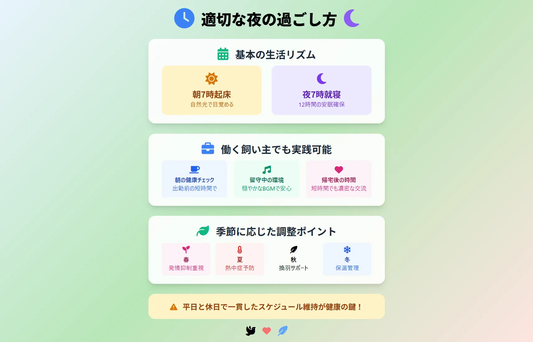 インコの適切な夜の過ごし方