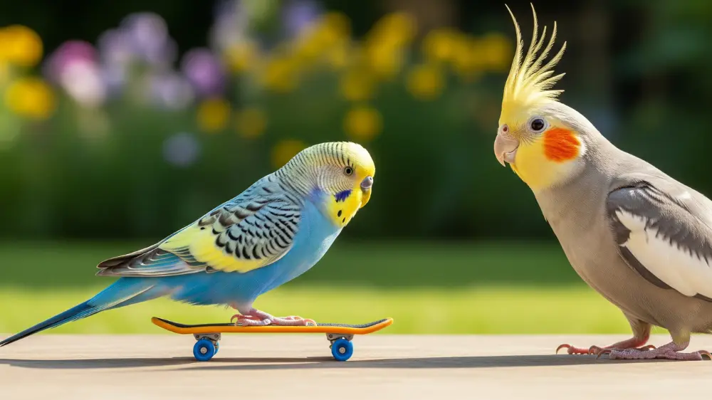 オカメインコとセキセイインコの大きさを比較する画像