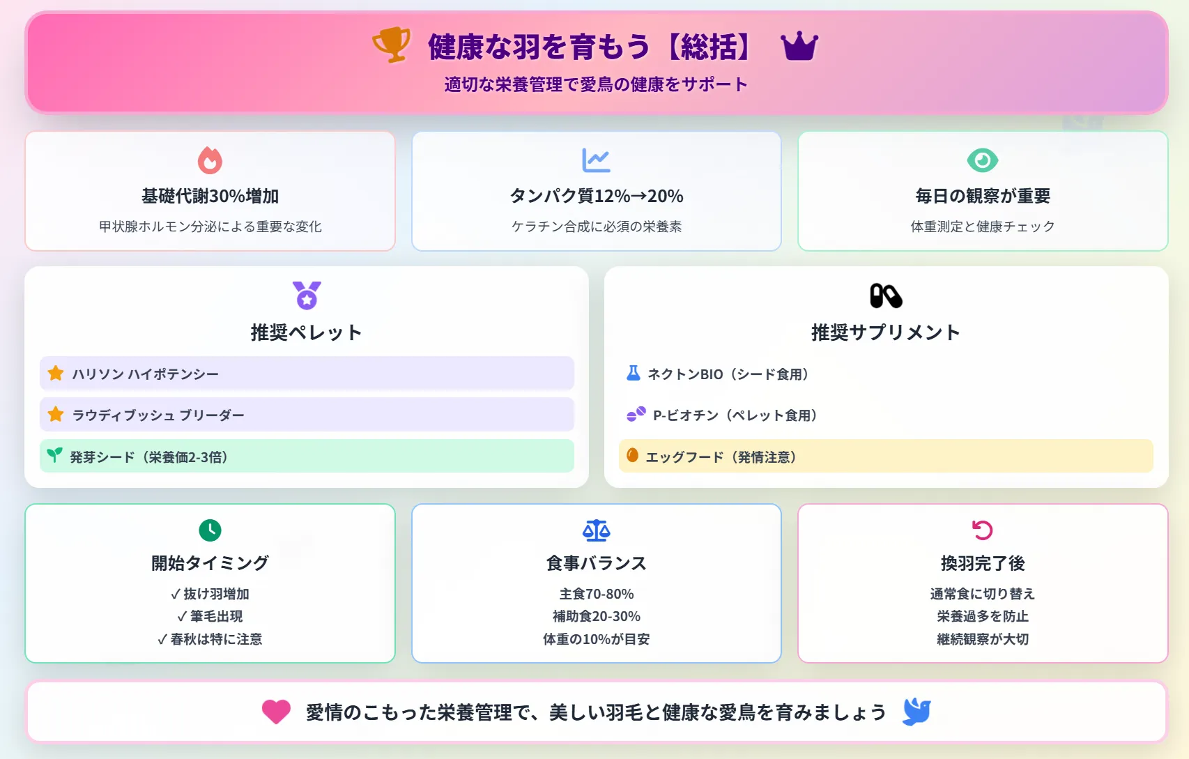 オカメインコの換羽期の栄養まとめ