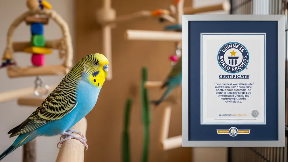 ギネス世界記録に認定されたセキセイインコ チャーリーの29歳2ヶ月という最高齢記録を示す公式認定証書のイメージ