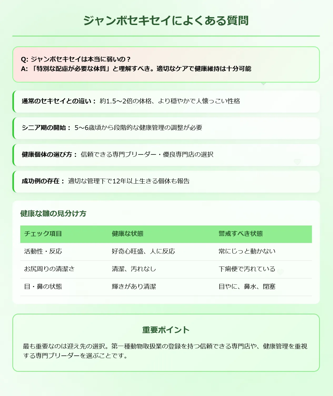 ジャンボセキセイインコによくある質問