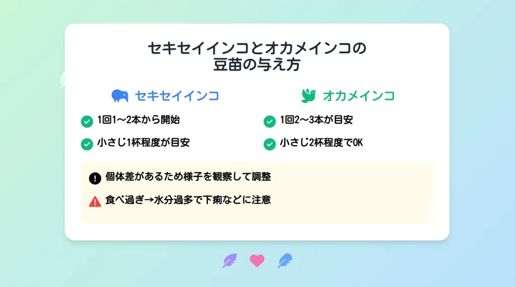 セキセイインコとオカメインコの豆苗の与え方
