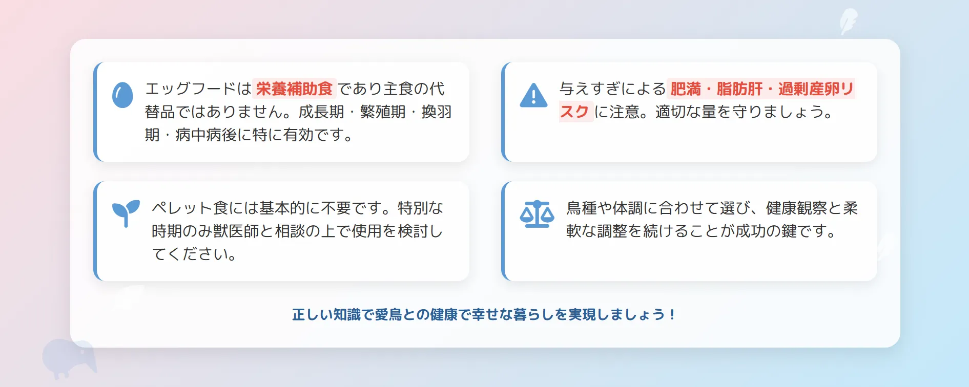 エッグフードの与え方まとめ