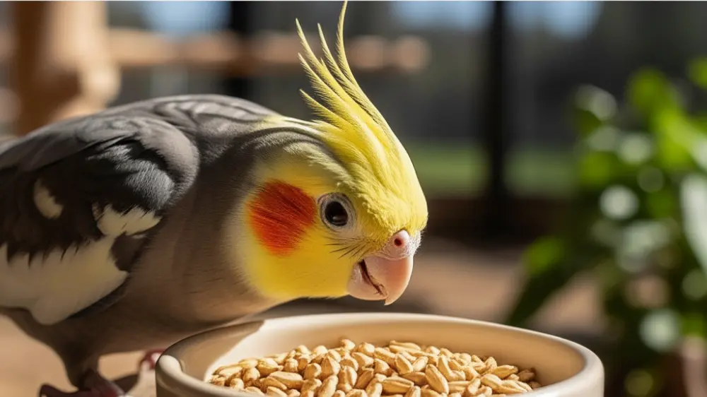 オーツ麦を食べるオカメインコ