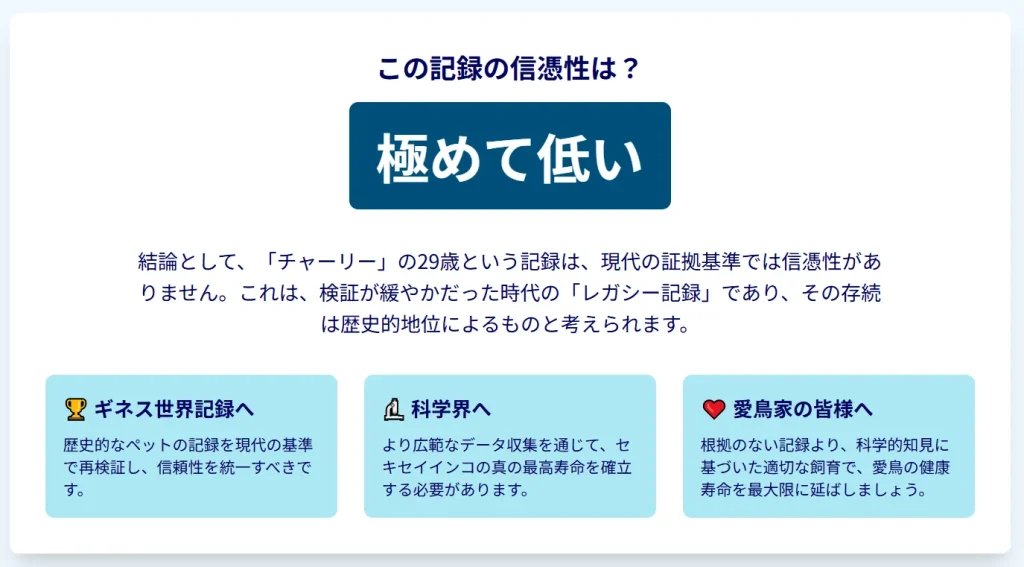 この記録の信憑性は？極めて低い