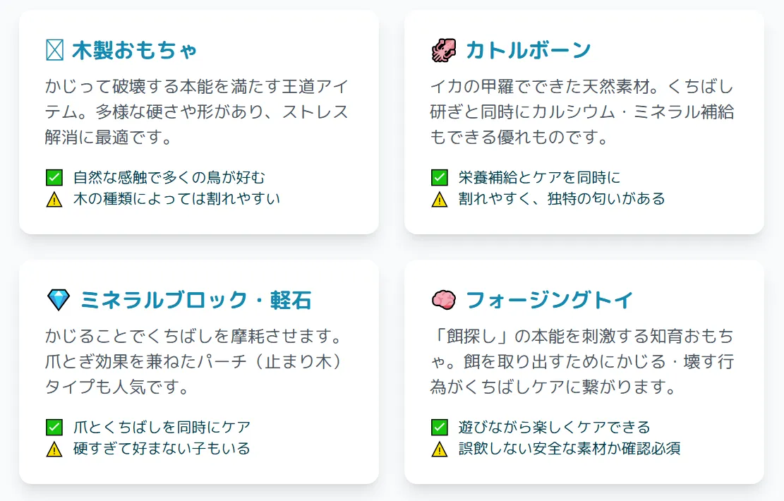 くちばしを研ぐおもちゃの種類