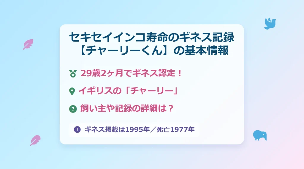 セキセイインコ寿命のギネス記録チャーリーくん
