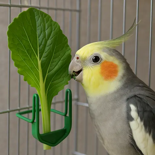 オカメインコと小松菜