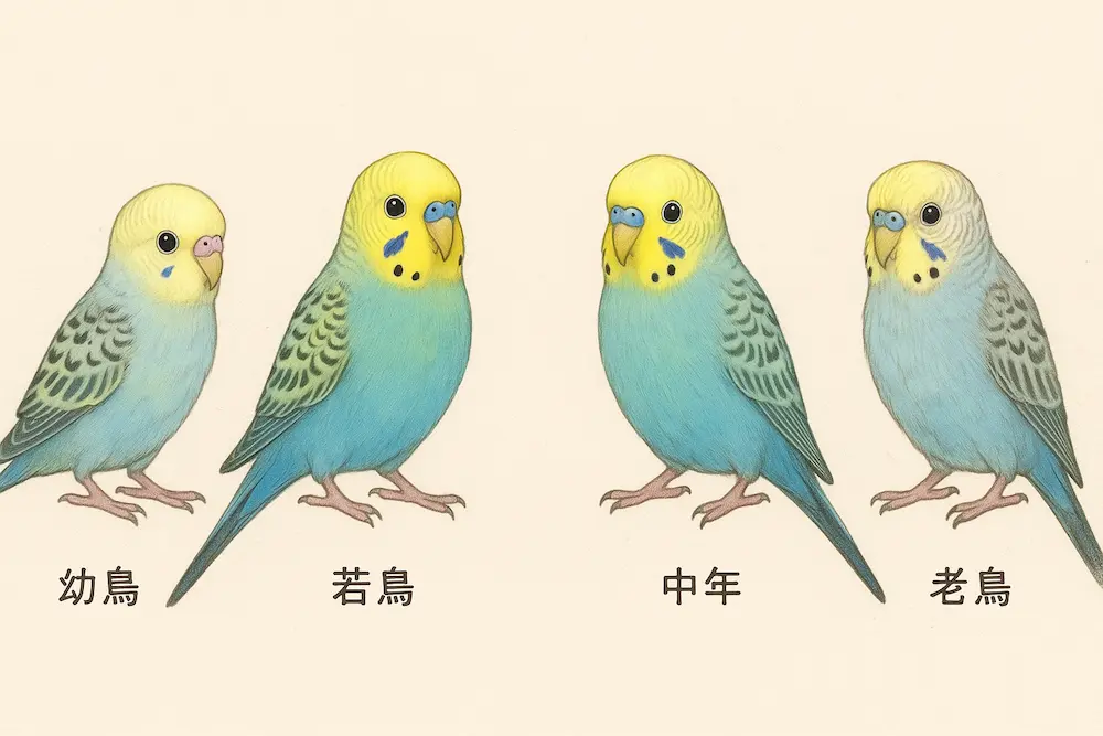 セキセイインコの年齢判定における成長段階の違いを示した比較画像