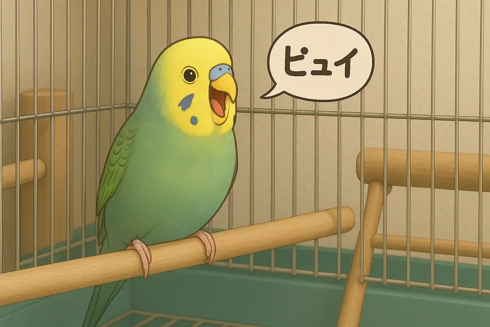 ケージ内のセキセイインコ