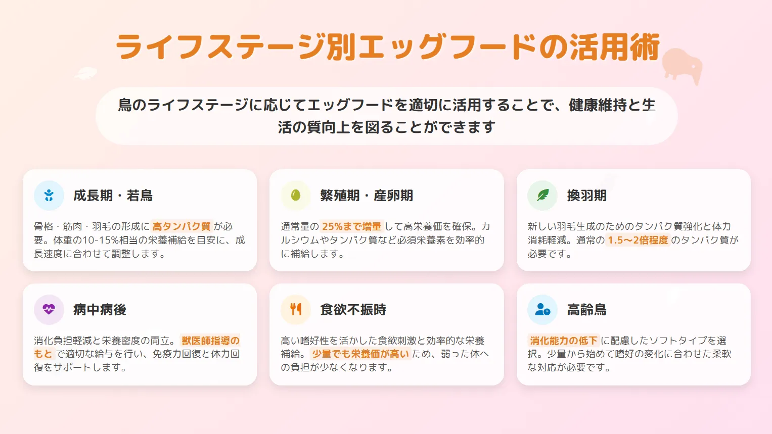 ライフステージ別エッグフードの活用術