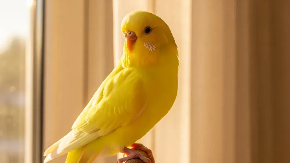 窓辺の光を浴びる健康的なセキセイインコルチノー