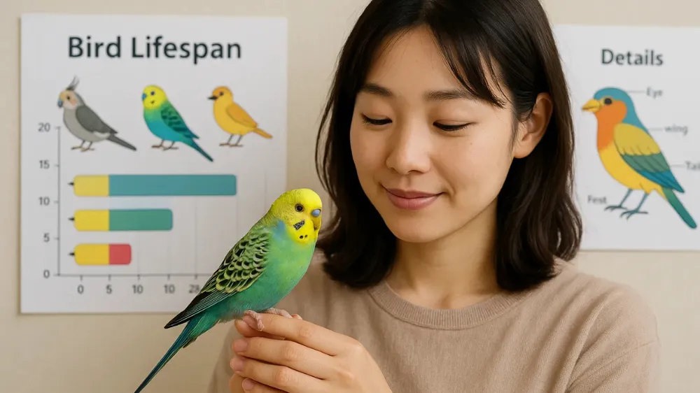 セキセイインコの平均寿命。飼育下の健康なインコが日光浴を楽しむ様子。