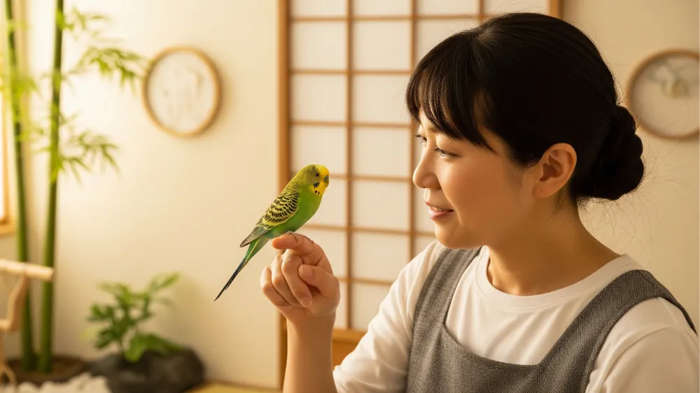 セキセイインコの健康長寿を実現する愛情深い飼育方法と飼い主との絆を表現した温かい画像