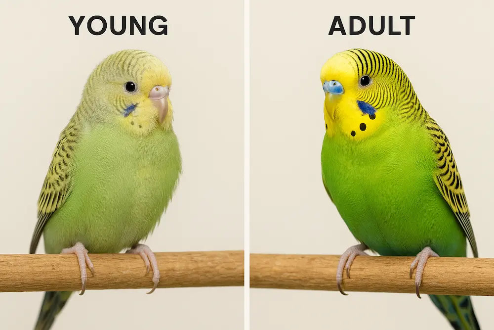 セキセイインコのろう膜と虹彩リングの年齢による変化を示した画像