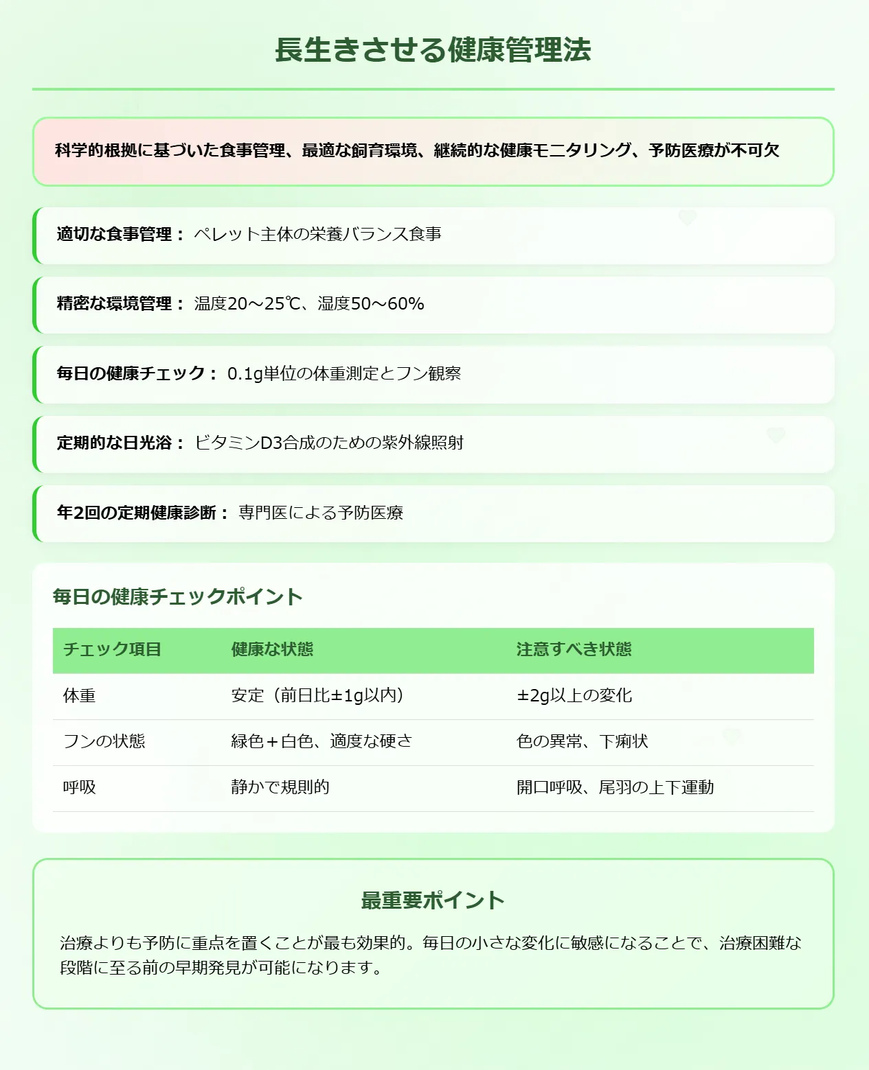 ジャンボセキセイインコを長生きさせる健康管理法
