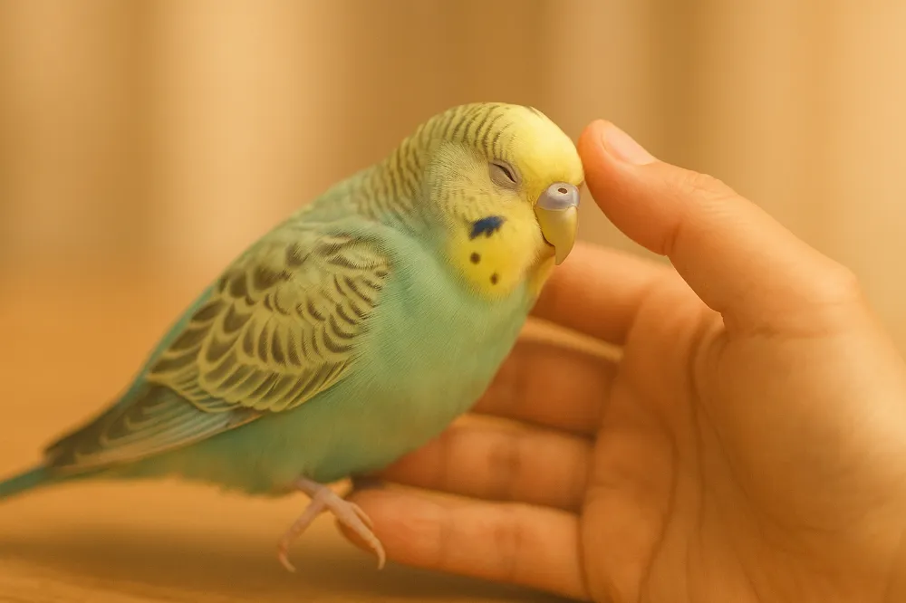 甘えているセキセイインコ