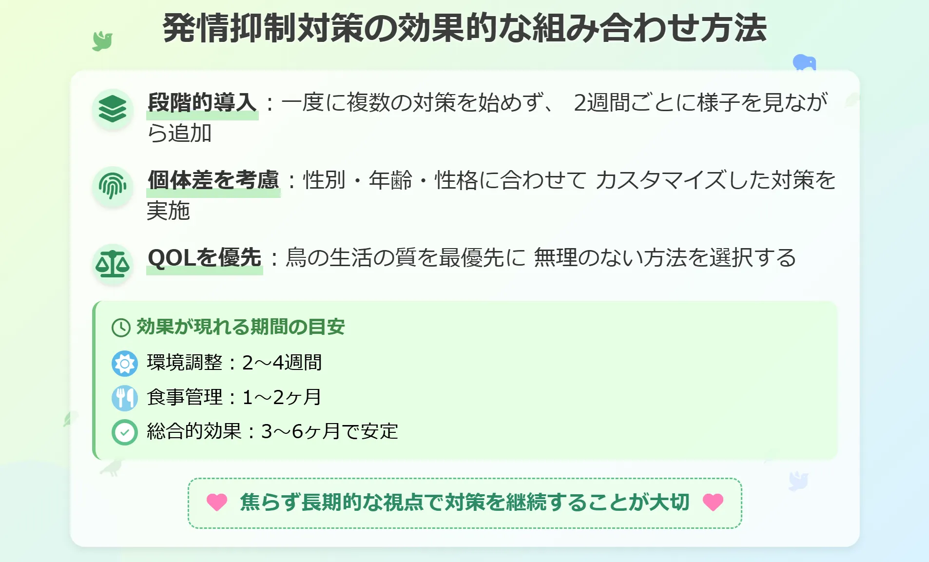 コザクラインコの発情抑制対策の効果的な組み合わせ方法