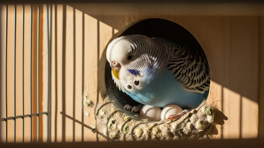 産卵による負担が大きいメスのセキセイインコと健康を気遣う飼い主