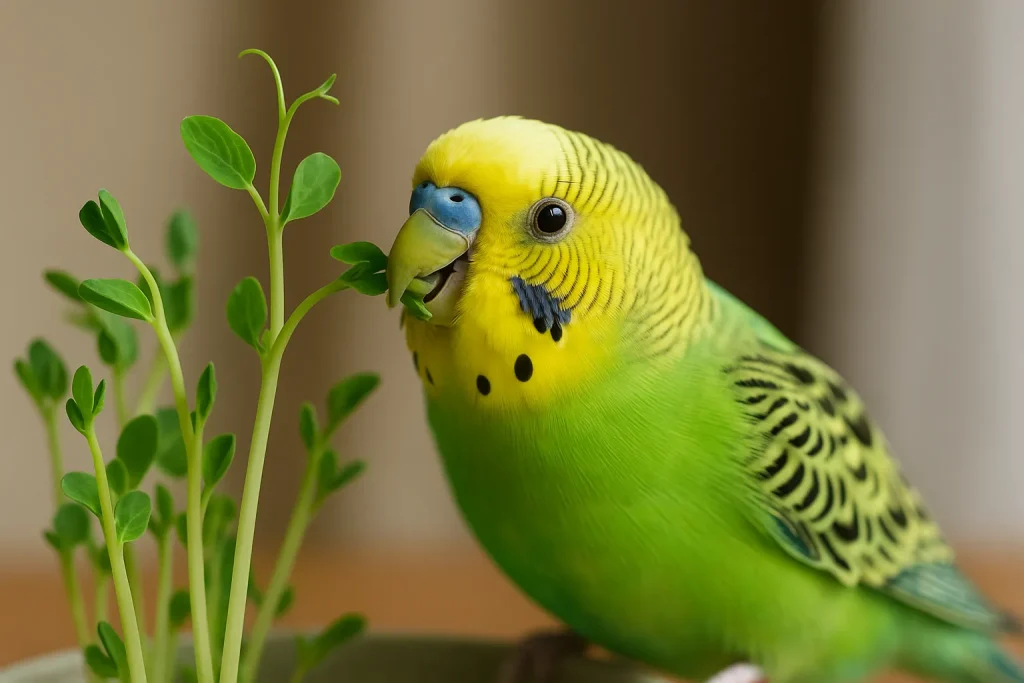 セキセイインコと豆苗