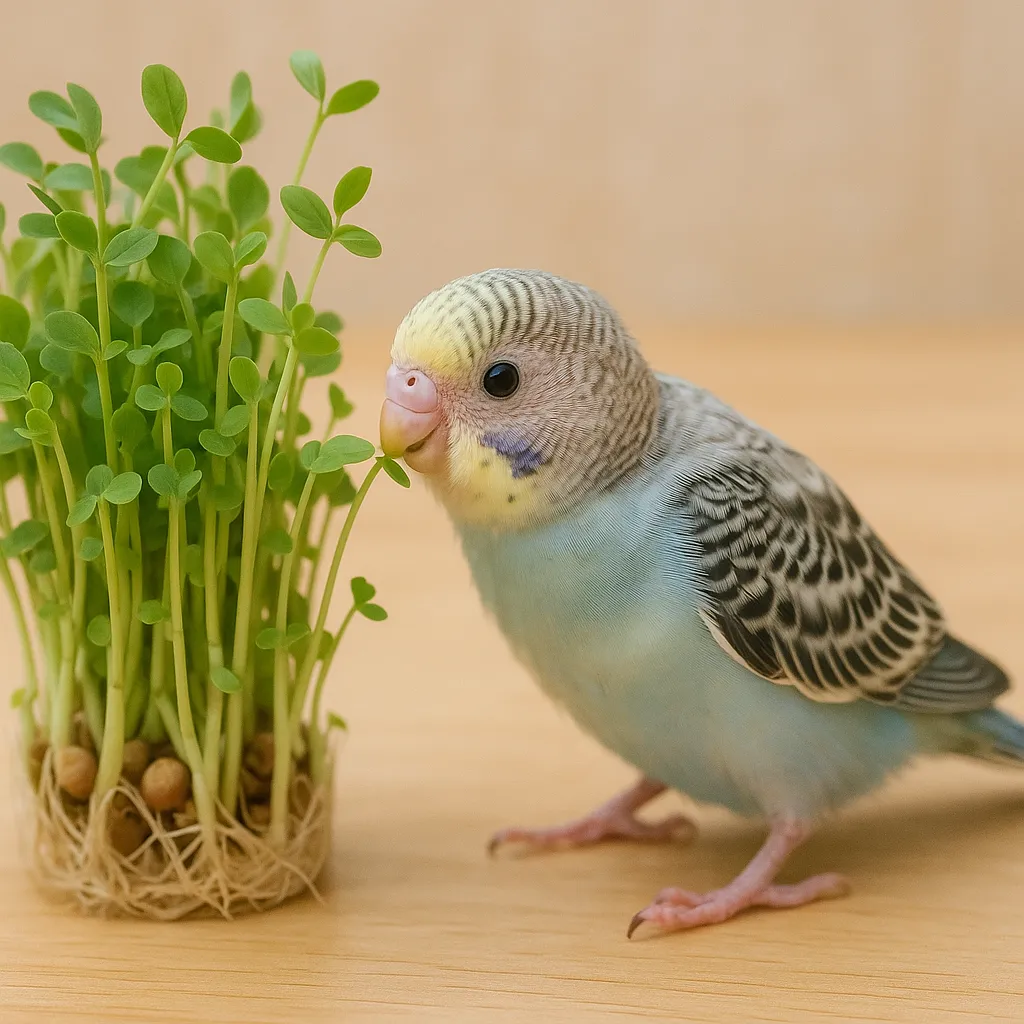 セキセイインコの雛と豆苗