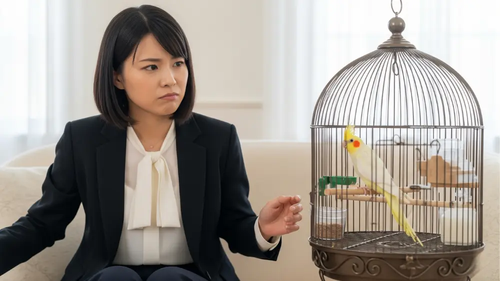 インコが「手軽なペット」ではないことを示す比較図。病気を隠す習性や環境への敏感さなど、注意が必要な点を解説。