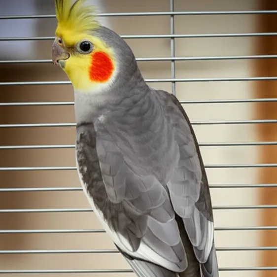 HOEIのケージと幸せそうに見つめ合うオカメインコと飼い主