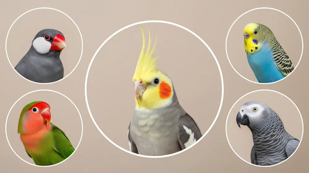 文鳥、セキセイインコ、オカメインコ、コザクラインコ、ヨウムの画像