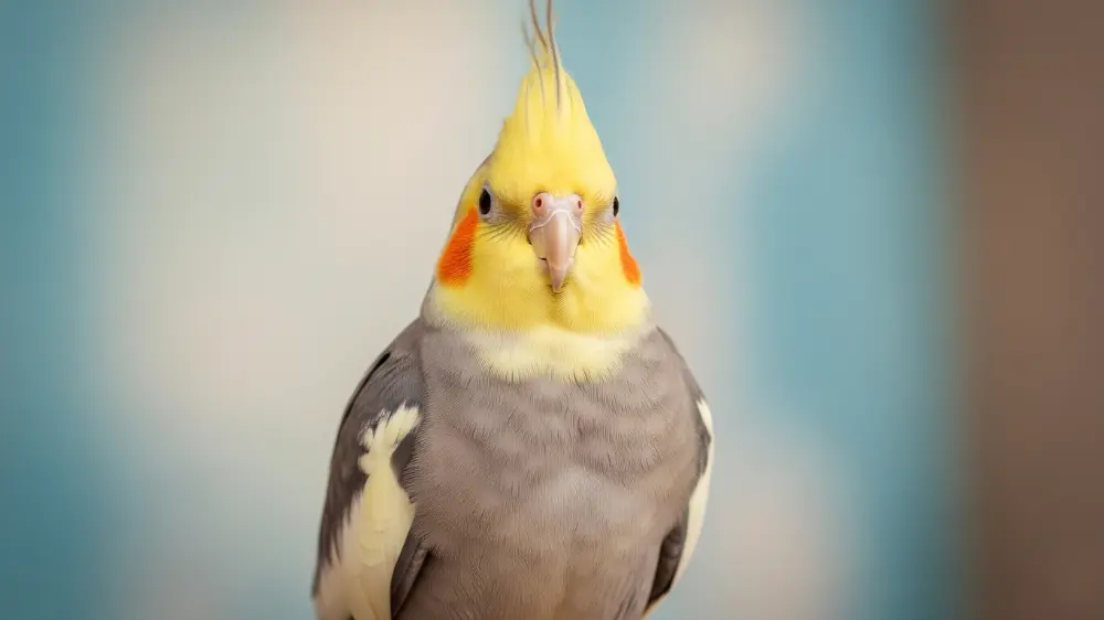 何かを成し遂げた満足感で胸を張り、ドヤ顔を見せるオカメインコ