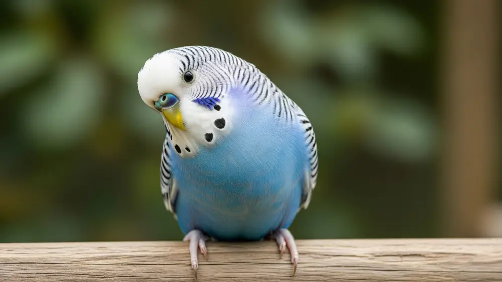 好奇心旺盛で頭の良いセキセイインコが飼い主を見つめている様子