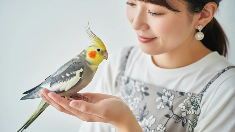 飼い主と心を通わせ、ドヤ顔で愛情を表現するオカメインコと優しく微笑む飼い主