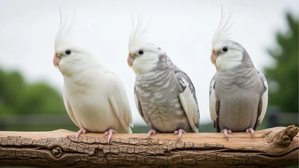 飼い主の指に優しく寄り添うオカメインコ・ホワイトフェイス