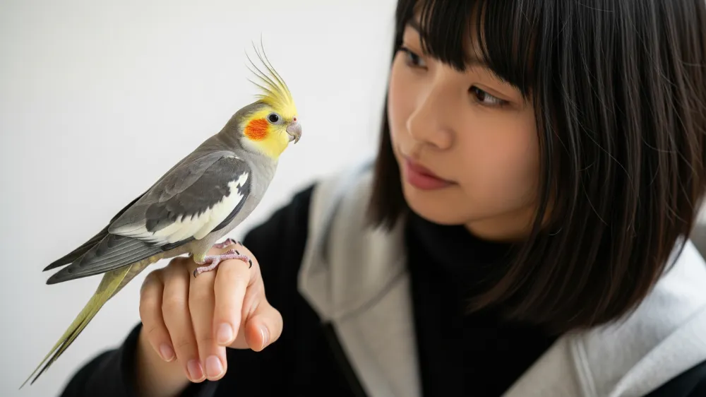 自分のライフスタイルとオカメインコの特性を天秤にかけ、責任ある選択をする飼い主のイメージ