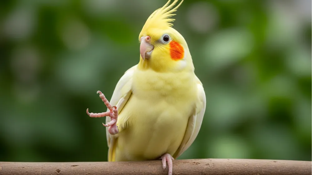 ペットショップの止まり木で価格を待つ美しいルチノーオカメインコ