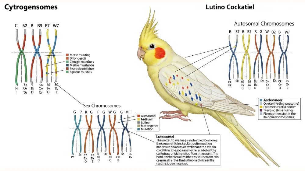 オカメインコの伴性劣性遺伝と性染色体の仕組みを示す図解