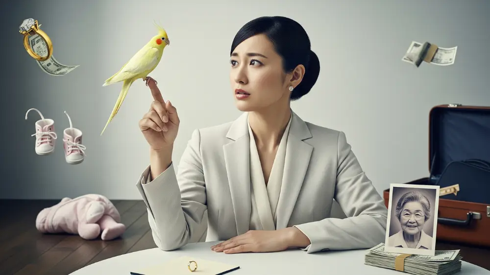 飼い主の人生に20年以上寄り添うオカメインコの未来予想図。ライフステージの変化と共に老鳥の介護が必要になる可能性を示唆。