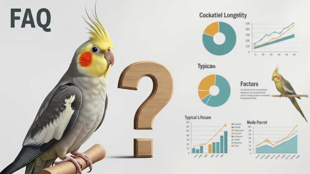 オカメインコの寿命や年齢についてのよくある質問に答えるイラスト