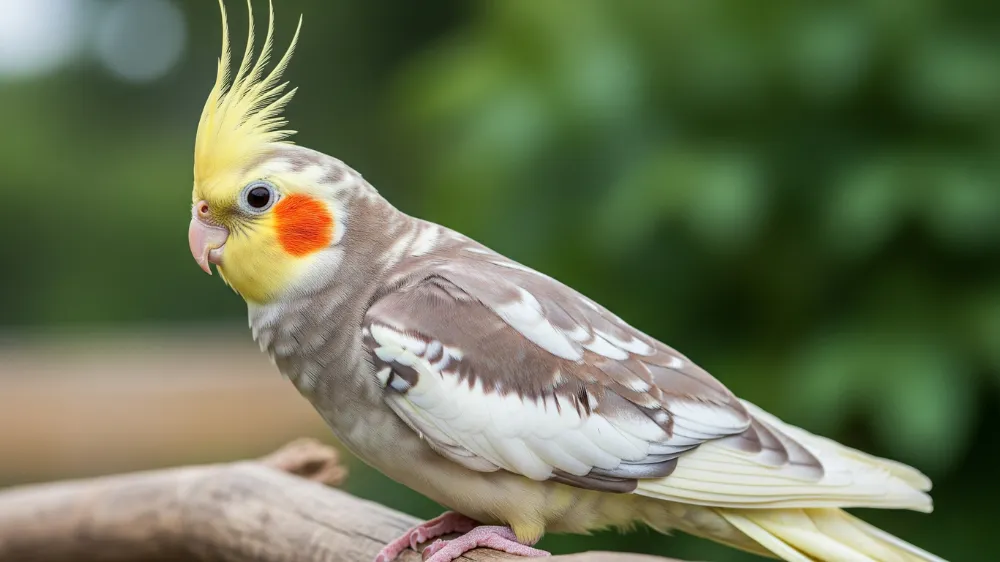 茶色の羽色と美しいまだら模様が特徴的なオカメインコシナモンパイド