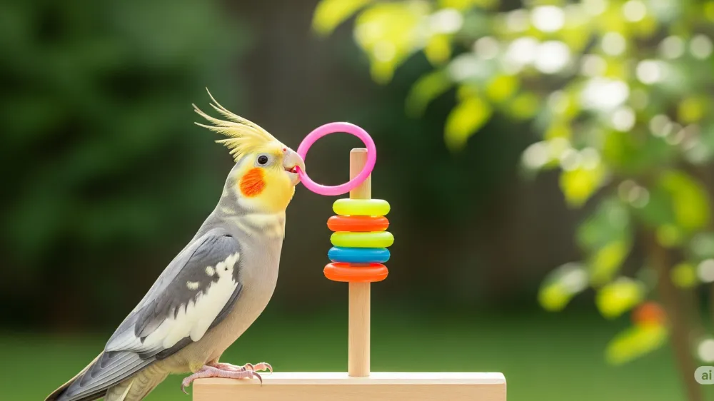 ギターの音色に合わせて楽しそうに歌うオスのオカメインコ