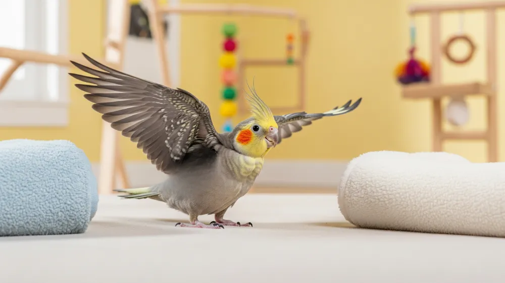 雛換羽のケア方法について、飼い主が知りたい疑問点を表現するオカメインコ