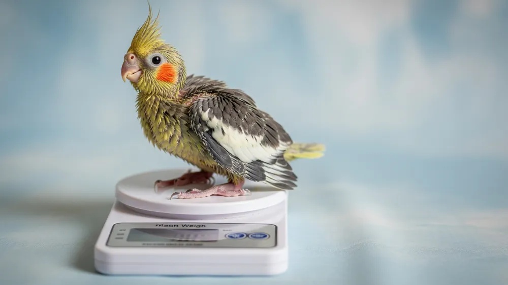 飼い主の指に優しくとまる健康で美しいオカメインコ