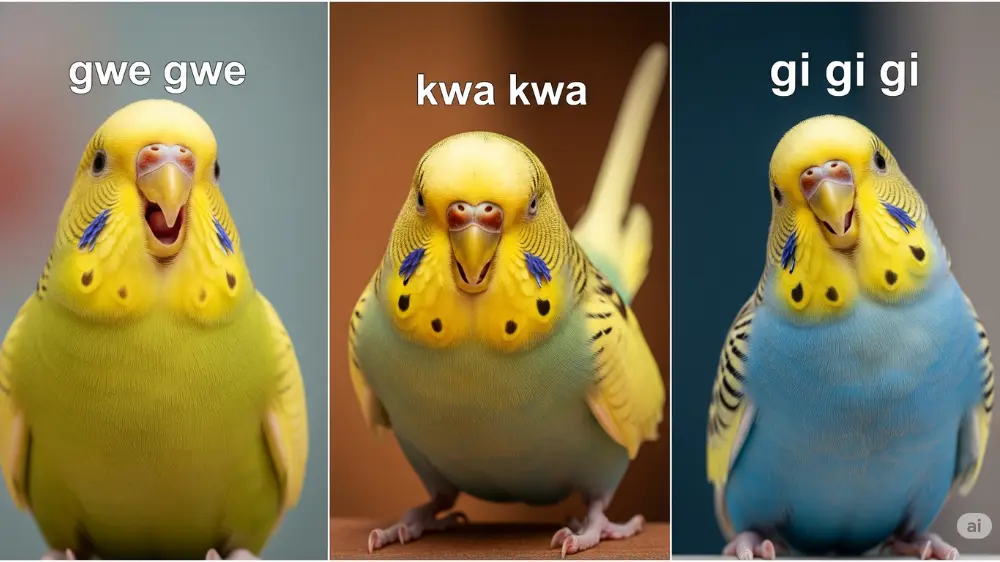 アヒルみたいな鳴き声で感情を伝えるセキセイインコ。鳴き声の種類と意味を解説するイメージ